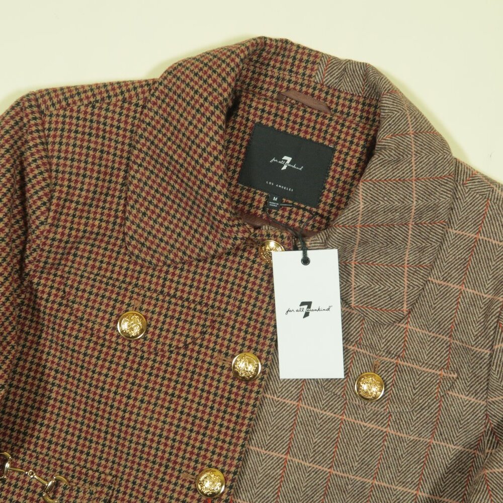 7 For All Mankind Mixed Media Jacket Womens M Brown Gun Check Herringbone Split